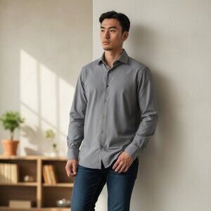 LVs Signature Mens Contemporary Fit LS Button Up Blue Checkered Shirt L 16-16.5